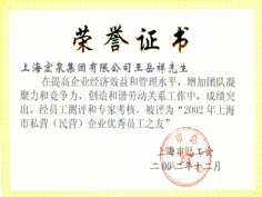 王岳祥 2002.12 上海市私企优秀员工之友