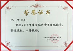 2013.4 王炜 2012年度普陀区青年岗位能手