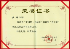 2018.11.1 安鹏 2018年”普工英“职工文体艺术文体之星
