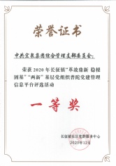 2020.12 综合管理支部 2020年长征镇“革故鼎新 稳根固基”“两新”基层党组织普陀党建管理信息平台评选活动 一等奖